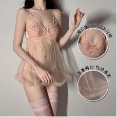 Guiruo Fun Lingerie Sexy Puffy Skirt Mesh Perspective Temptation Pajamas Sweet Love Sling Dress Set 1463