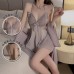 Guiruo Sexy Ice Silk Pajamas with Chest Pads Gathered Bow Strap Sleeping Skirt Outer Robe Home Suit Set P3945