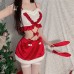 Guiruo Fun Underwear Sexy Christmas Velvet Open Back Suspended Dress Rabbit Girl Role Playing Uniform Set 2434