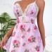 Guiruo Sexy Printing Split Deep V Lace Temptation Sling Sleeping Dress with Waist Tie Up Outer Robe Set Foreign Trade 9333