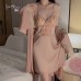 Rose Ruosi Smooth Satin Face Sweet Lace and Chest Cushion Steel Ring Gathering Sleeping Dress Lazy Outer Robe Home Set P3479