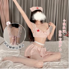 Guiruo Fun Lingerie Sexy Nurse Sweet Mesh Butterfly Knot Dew Back Role Playing Uniform Fury Set 2391