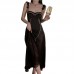 Guiruo Long Satin Face with Chest Cushion Low Chest Gathered Perspective Lace Sexy Open Back Strap Home Dresses Sleepwear 3388