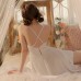 Guiruo Girl Solid Ice Silk Sling Sleeping Dress Pure Desire Mesh Perspective Temptation Sling Sleeping Dress Outer Robe Set 3254