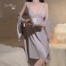 Guiruo Satin Slim Fit Perspective Mesh with Chest Pads Lace Deep V Temptation Sleeping Skirt Outer Robe Home Suit Set 3379