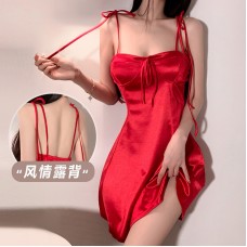 Guiruo Sexy Slim Sleepwear Solid Color Slim Fit Small Chest Large Open Back Suspended Sleepwear for Women Home Furnishing Set 1308