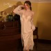 Guiruo Sexy Deep V Satin Perspective Lace and Chest Cushion Open Back Suspended Sleeping Dress Outer Robe Home Suit Set J3343