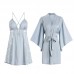 Guiruo Sexy Plus Chest Pads Gather Large Size Pajamas Ice Silk Sling Pajama Dresses Simple Outer Robe Home Suit Set 1690