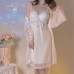 Guiruo Sexy Pure Desire Style Small Chest Gathering with Chest Cushion Steel Ring Hanging Strap Sleeping Dress Outer Robe Women's Homewear Set 2679