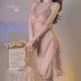 Guiruo Sexy Satin Embroidery Lace Deep V with Chest Cushion Hanging Strap Sleeping Dress Lazy Outer Robe Home Suit Set 2744