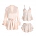 Guiruo Summer Premium Ice Silk Pajamas with Chest Pads, Suspended Shorts, Outer Robe, Three Piece Home Suit Set 3555