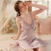 Guiruo Sexy Perspective Lace and Chest Cushion Cross over Open Back Women's Satin Suspended Sleeping Dress Simple Outer Robe Set 3166