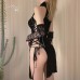 Guiruo Fun Lingerie Women's Printed Gold Velvet Lace with Split Hollow out Cheongsam Uniform Temptation Passion Set 674