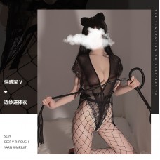 Guiruo Fun Underwear Sexy Deep V Mesh Temptation Waist Lacing Hot One Piece Nightwear Set Issued on behalf of 025