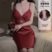 Guiruo Sexy Satin Embroidery Lace Deep V with Chest Cushion Hanging Strap Sleeping Dress Lazy Outer Robe Home Suit Set 2744