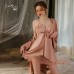 Ruo Ruo Satin Lace Sexy Deep V with Chest Pads Cross Back Seduction Sleeping Skirt Outer Robe Home Suit Set 3235