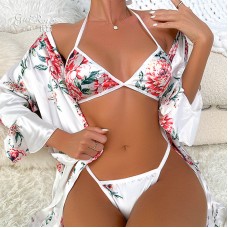 Guiruo Fun Lingerie Sexy Printed Pajamas Lace up Outer Robe Three Point No Take Off Temptation European and American Uniform Set 9159