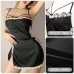 Guiruo Fun Underwear Sexy V-neck Satin Panel Lace Side High Split Strap Sleeping Dress Set 638