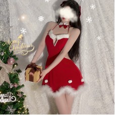 Guiruo Fun Lingerie Velvet Strap Dress Hollow out Plush Christmas Costume Role Playing Backless Uniform Set 2432