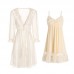 Guiruo Sexy Deep V Flower Decoration Princess Style Mesh Sleeping Dress Buckle Outer Robe Women's Home Suit Set P2865