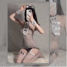 Guiruo Fun Lingerie Mesh Perspective Temptation Pure Desire Servant Dress Role Playing Silk Socks Uniform Fury Set 8048