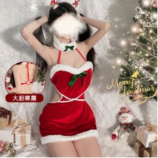 Guiruo Fun Lingerie Velvet Backless Plush Christmas Dress Sexy Love Hollow out Suspended Dress Uniform Set 2930