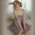 Guiruo Satin Mesh Perspective Lace Chest Cushion Sexy French Suspender Sleeping Dress Comfortable Robe Home Set 3141