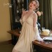 Guiruo French Mesh Splice Lace Sexy V-Neck with Chest Cushion Sleeping Dress Women's Pure Desire Home Suit Set 2408