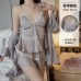 Guiruo Summer Premium Ice Silk Pajamas with Chest Pads, Suspended Shorts, Outer Robe, Three Piece Home Suit Set 3555