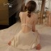 Guiruo Sexy Deep V Hollow Chest Cushion Lace Perspective Sweet Temptation Sleeping Dress Lace Up Outer Robe Home Set J3179