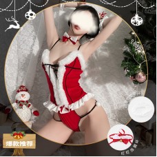 Guiruo Fun Lingerie Velvet Christmas Dress Sexy Straps Gather Hollow out Temptation One Piece Uniform Set 2779