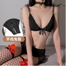 Guiruo Fun Lingerie Women's Sexy Hot Strap Bikini Three Point Uniform Open Crotch No Take Off Set Sent on behalf of 428