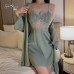 Ruo Ruo Pure Lust Wind Lace Backless Temptation with Chest Pads Gathered Strap Sleeping Dress High Grade Robe Home Set 3124