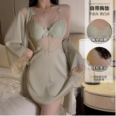 Guiruo Sexy and Comfortable Ice Silk Pajamas with Chest Pads and Steel Rings Gathered Large Suspended Sleeping Skirt, Outer Robe, Home Furnishing 2044