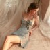 Guiruo Sexy Deep V Hollow out Temptation Lace Lace Lace Nightwear Open Back Pleated Suspended Dress Home Suit Set 1607