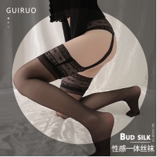 Guiruo Fun Underwear for Women's New Style Strap Integrated Silk Socks Open Range No Release Sexy Lace Perspective High Socks 8077