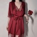 Guiruo Sexy Satin Lace Lace Pajamas Sexy Deep V Sling Pajama Dress Pajama Bathrobe Home Suit Set 245