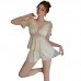 Guiruo Sweet Style Satin Panel Lace Perspective and Chest Cushion Top Shorts Two Piece Home Suit Set 3571