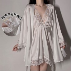 Guiruo Satin Lace Hanging Pajama Dress Women's Long Sleeve Lace up Pajama Robe Bride Morning Robe Home Furnishing Set Issued on behalf of 267