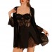 Guiruo Sexy V-neck Chest Cushion Steel Ring Gathering Mesh Splice Perspective Seduction Home Sleeping Dress Outrobe Set K3333