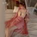 Guiruo Sexy Velvet Deep V Lace Open Back Steel Ring Gathering Sleeping Dress Women's Lace Up Outer Robe Home Suit Set 2835