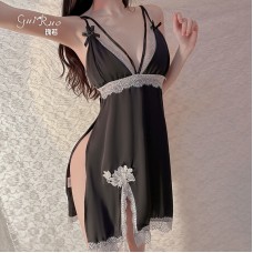 Qiruo Autumn and Winter Sexy Lace Waist Slim Sleepwear Split Back Suspended Sleepwear for Women's Home Furnishing Set 562