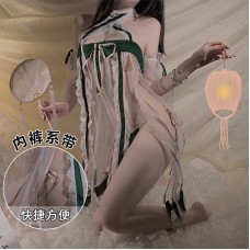 Guiruo Classical Hanfu Split Skirt Sexy Cross Hanging Neck Hollow out Temptation Strap Funny Women's Sleeping Dress Set 777