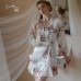 Guiruo Summer New Sexy and Comfortable Print Ice Silk Three Point Lace Up Outer Robe Women's Home Suit Set 19159