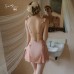 Guiruo Sexy Backless and Chest Cushion Gather Ice Silk Sweet Pajamas Lace Cuffs Outer Robe Home Suit Set 2387