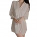 Guiruo Pure Desire Ice Silk Pajama Loose Shirt Sweet Butterfly Knot Back Long Sleeve Pajama Dress Home Suit Set 3287