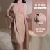 Rose Ruosi Smooth Satin Button Decoration Deep V Plus Chest Pads Perspective Temptation Sleeping Skirt Outer Robe Home Suit Set 3379