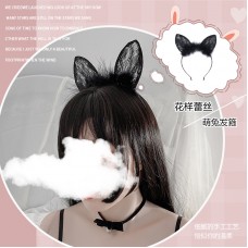 Rose like sexy underwear sexy feathers lace Cat's ears (Steamed cat-ear shaped bread) role play net red headband decoration headdress p1