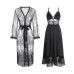 Guiruo Sexy Plus Chest Cushion Long Gathering Pajama Mesh Perspective Sling Dress Outer Robe Home Suit Set J3439