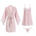 Qiruo Brand Autumn and Winter New Sexy Plush Satin Nightwear Hanging Strap and Lace up Nightgown Home Suit Set 19055